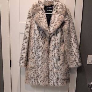 Karl Lagerfeld White and Brown Patterned Teddy Jacket